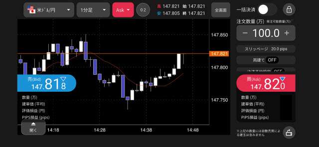 松井証券[松井証券 MATSUI FX]のiPhoneスピード系注文画面