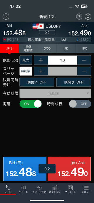 トレイダーズ証券[みんなのFX]のiPhone注文画面
