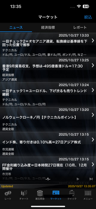 マネックス証券[FXPLUS]のiPhoneニュース画面