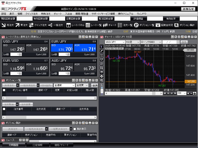 岡三証券[岡三アクティブFX](取引画面全体)