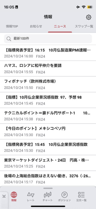 岡三証券[岡三アクティブFX]iPhoneニュース画面