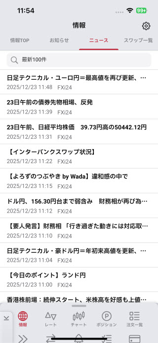 岡三証券[岡三アクティブFX]iPhoneニュース画面