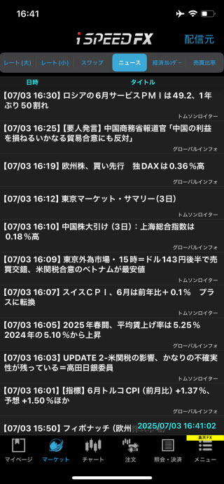 楽天証券[楽天FX]iPhoneニュース画面