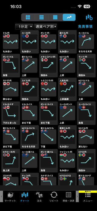楽天証券[楽天FX]のiPhoneチャートの形状画面
