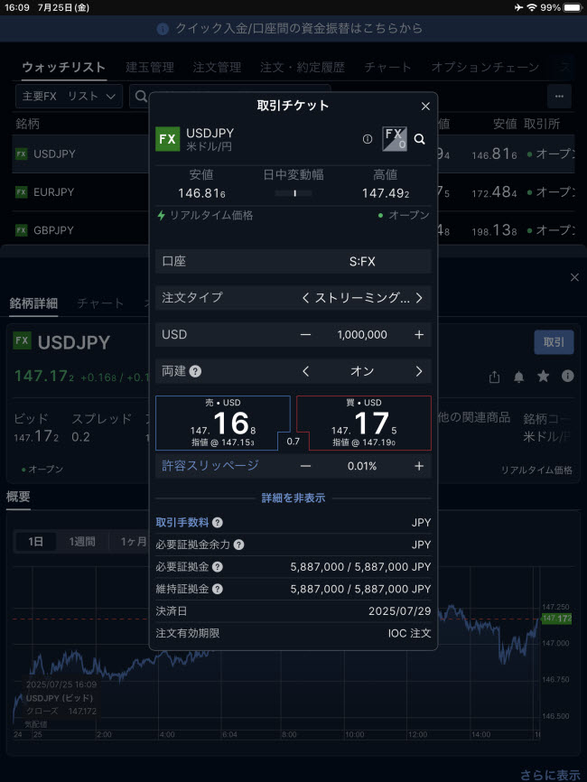 サクソバンク証券[FX]iPadスピード注文画面