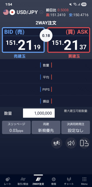 SBI FXトレード[SBI FXTRADE]Androidスピード系注文画面