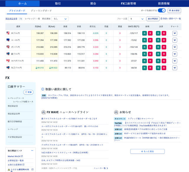 SBI証券[SBIFX](取引画面全体)