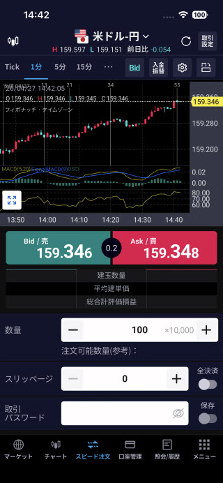 SBI証券のiPhoneスピード系注文画面